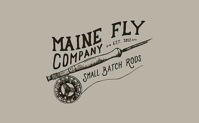 Maine Fly Company Fly Fishing Rod Design branding fishing fishing rod fly fishing hand drawn handlettering illustration logo nature illustration type typography