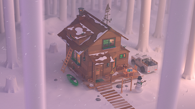 Winter Time!!! 3d 4x4 animation cabin character cold design forest illustration kayak landscape mate nature rocks snow snowman winter wood