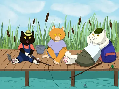 Fishing art cats design digital fishing illustration vector