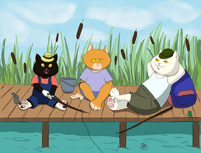 Fishing art cats design digital fishing illustration vector