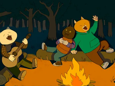 Campire art campfire cats design digital illustration vector