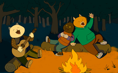 Campire art campfire cats design digital illustration vector