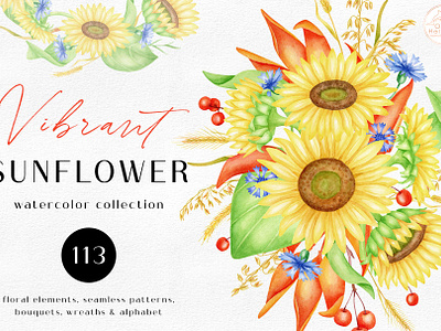 Vibrant Sunflower. Floral Watercolor