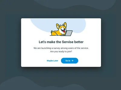 Survey invitation atol blue button character corgi minimal modal window popup survey