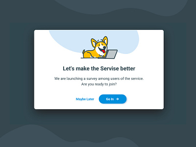 Survey invitation atol blue button character corgi minimal modal window popup survey