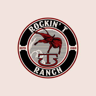Rockin T Ranch badge bull classic farm handdrawn illustration logo vintage vintagelogo