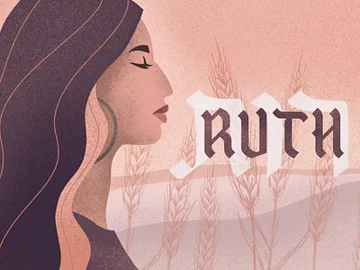 Ruth bible figure flat grain handlettered handlettering hebrew hebrew type illustration procreate profile ruth series silhouette texture typography vector woman