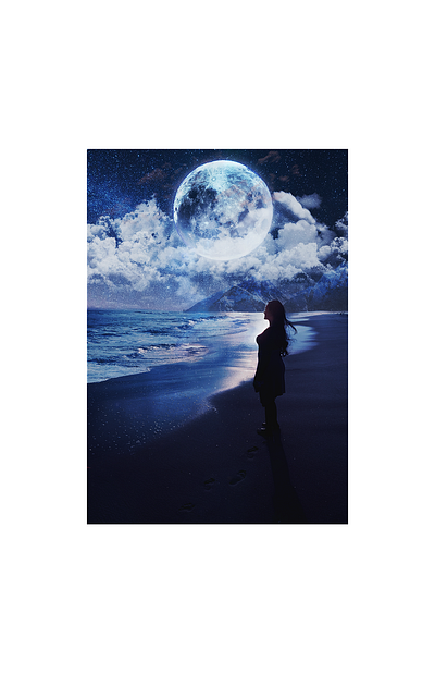 Moon Obsession adobe adobe photoshop beautiful big blue creative edit graphic graphicdesign graphicwork illustration moon moonlight nighttime photomanipulation sky skyline surreal visual