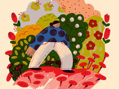 Walking Alone Illustration abstract adobe adobefresco art character flowers illustration