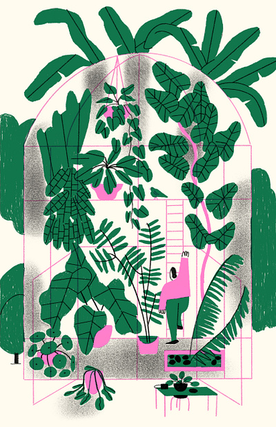 Greenhouse Illustration art green greenhouse illustration plants procreate risograph zine