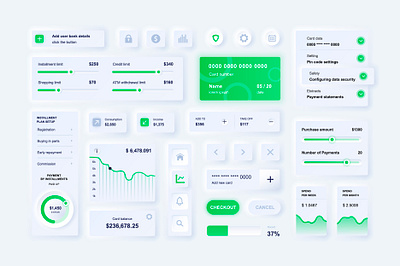 Neumorphic UI, UX, GUI, KIT Banking Elements app application bank banking button dropdown gui kit mobile neumorphic neumorphism rating sidebar skeuomorphic skeuomorphism slider ui ux vector widget