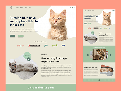 Cat website beige branding cat cats design elements green interface landing landing design landing page design landingpage ui ux website