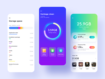 Phone Clean App app branding clean flat gradient icon illustration logo mobile safety storage typography ui ux web