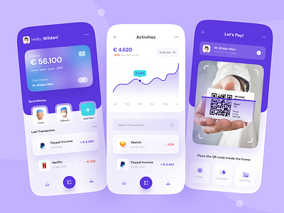 Online Banking - Mobile App 💎 bank bank app bank card banking banking app chart credit card credit card payment dashboard dashboard app finance finance app finances glassmorphism payment payment app payments purple scan