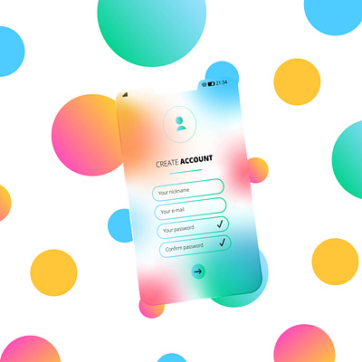 Glassmorphism mobile app log in page bright colors frosted glass gassmorphism log in page mobile app mobile application multi colored
