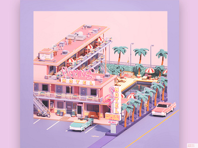 flamingo motel americandream architecture california diorama dollhouse flamingo game dev holiday isometric magicavoxel miniature motel pink retro sign summer tinyhouse vaporwave video game art voxel