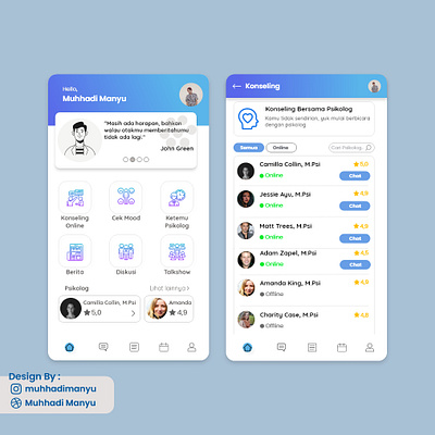 Ruang Asa - Psychology App app design flat homepage mental mental health mental health awareness menu minimal mobile mobile ui psychologist psychology ui ux