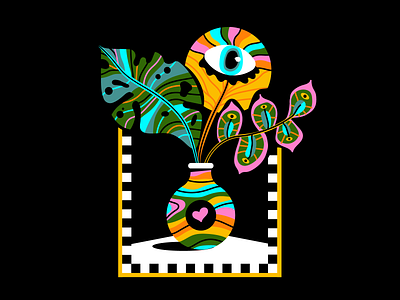 dreamy plants dream eyeball illustration leaves plants psychadelic retro vase