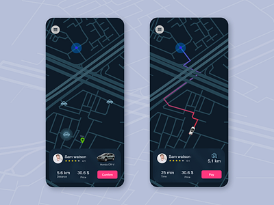 Car Booking App car booking app daily ui 020 dailyui dailyuichallenge dark app design location tracker ui