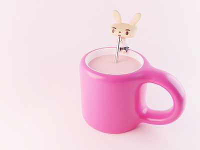 Rabbit who thinks about the environment 3d character milk mug straw