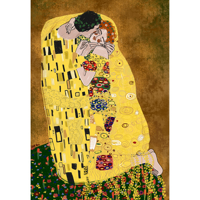 The kiss art design digital drawing gustav klimt happy illustration love man smile woman