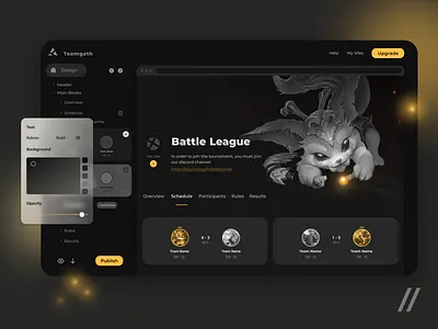 Team Website Builder Platform for Gamers app black competition design game gamers gold mobile mvp online purrweb react native startup team ui ux web webapp website website builder