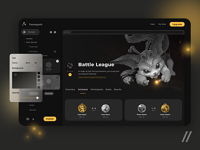 Team Website Builder Platform for Gamers app black competition design game gamers gold mobile mvp online purrweb react native startup team ui ux web webapp website website builder