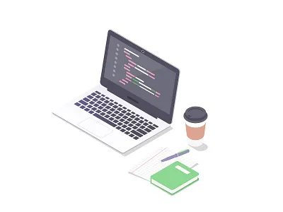 Isometric programming 2d code design freelance illustration isometric isometry laptop programming vector workspace