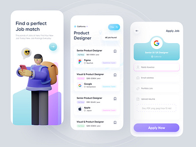 Jobsee - Job App Design 3d clean find work find your job finder full time job job job app job finder job list job website minimal mobile app design modern online job remote work search job ui uiux ux