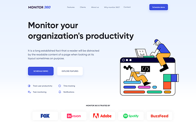 Employee Productivity Monitoring Landing Page employee landing page design monitor productivity techonology ui ux web website concept website design