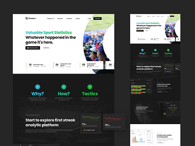 Streakon Landing analysis betting clean header homepage landing minimal sport stats strike ui ux web webdesign website