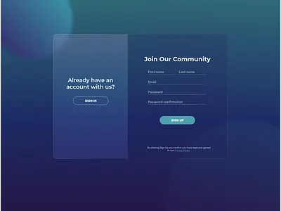 Sign In/Sign Up Screen blur design glass glassmorphism log in log in screen product design registration page sign up ui ui ui ux ui design uiux ux
