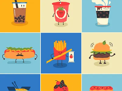 This is food burger characters coffee cute cute illustration flat food fries hotdog simple yummy