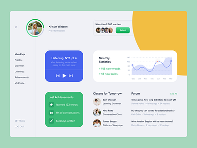English Learning App achievement app classes dashboad design desktop english interface learning popular school statistic study teachers uxui