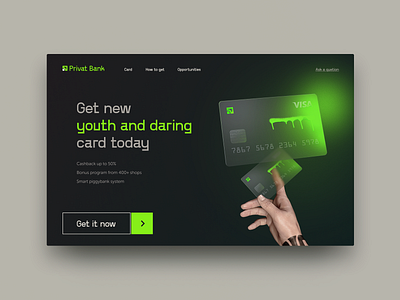 PrivatNewCard shot bank bank card banking clear credit card credit cards creditcard desktop green illustration landing mastercard plastic card transparent transperentcard uidesign uiux uiuxdesigner visa