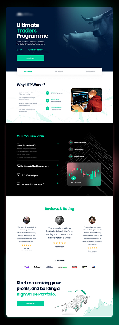 Bull & Bear Landing Page Design dark theme dark ui digital marketing elearning finance fintech glassmorphism gradients graphic design landing page market trading web design