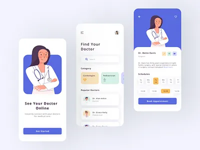 Virtual Doctor Appointments app design clean clear doctor app doctors figma flat illustration interaction medical app medical care mobile ui ux