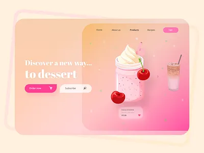 Desserts landing page app color cta design drink eat ecommerce ecommerce design food glassmorphism inspiration landingpage minimal mobile pink smoothie ui uidesign ux uxdesign