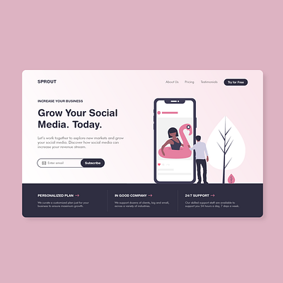 Grow Your Social Media agency clean company concept design home homepage interface landing page minimal pink product simple social media ui uiux ux web web design website