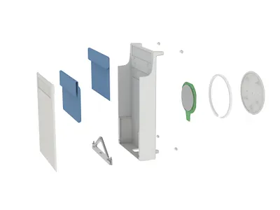 Kozyfone Exploded View 3d printing brand design cad design engineering industrial design manufacturing product product design prototyping psychology smartphone tech