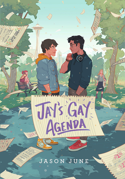 Jay's Gay Agenda book cover character digital folioart illustration landscape lgbt publishing