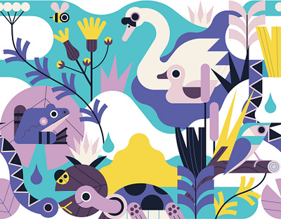 Pond Life animals digital folioart geometric graphic illustration owen davey vector wildlife