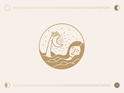 moon + tide 🌙 design drawing gold illustration illustrator moon nature nighttime stars tide vintage woman