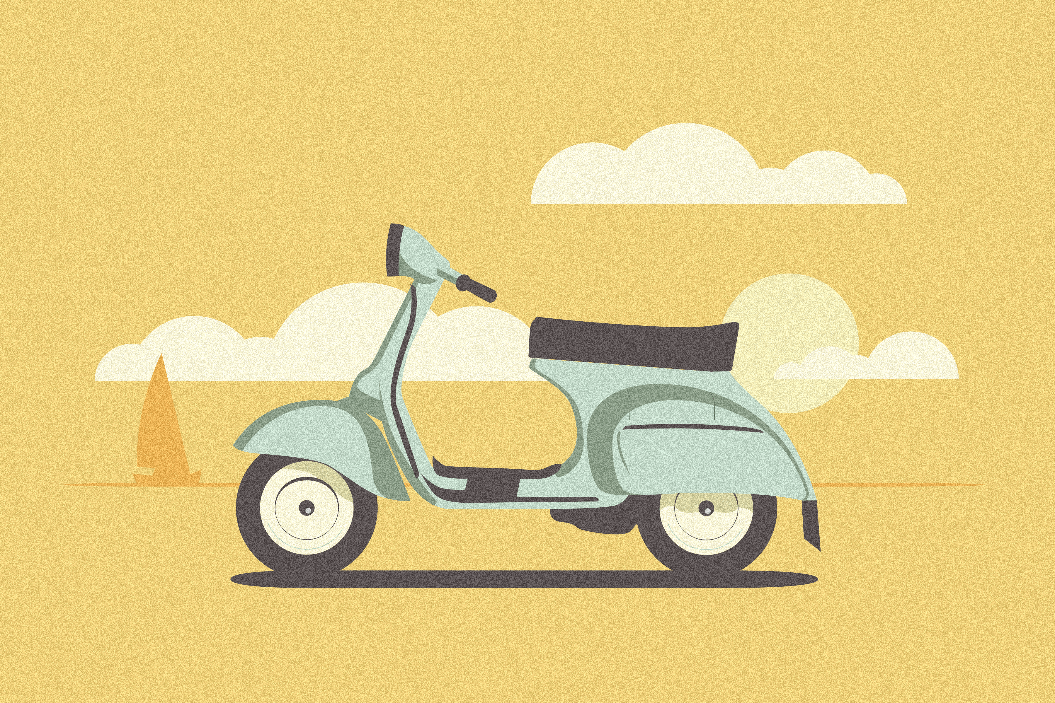 Cruise By The Lake beach bike design illustration retro retro design retro illustration scooter vespa vintage vintage design