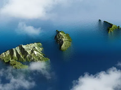 Islands - Photoshop water body material test 3d 3d map generator clouds heightmap illustration isle photoshop plugin sea water