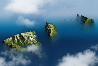 Islands - Photoshop water body material test 3d 3d map generator clouds heightmap illustration isle photoshop plugin sea water