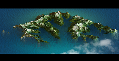 Island - Photoshop water body material test 3d 3d map 3d map generator extension heightmap hills illustration isle map mountains ocean photoshop water