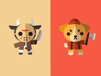 Cute but Violent (2/2) animal axe characterdesign cow design dog drawing graphic design illustration jason knife lumberjack ox serial killer