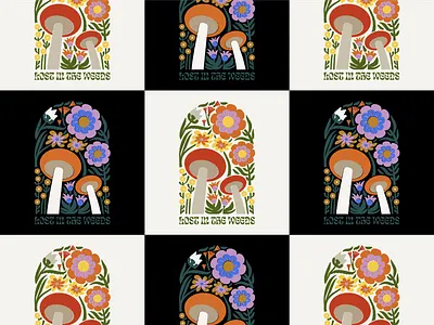 Lost In The Weeds apparel graphics checkered daisy design flowers garden illustration mushroom mushrooms outdoors yellow
