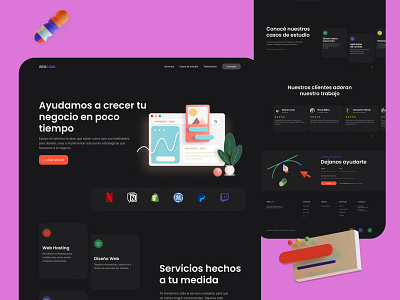 Landing page for a web design agency in México dark dark mode dark theme dark ui design figmadesign landing landing page ui landingpage minimal minimalism minimalist newbie night mode queretaro redisign ui uiux ux